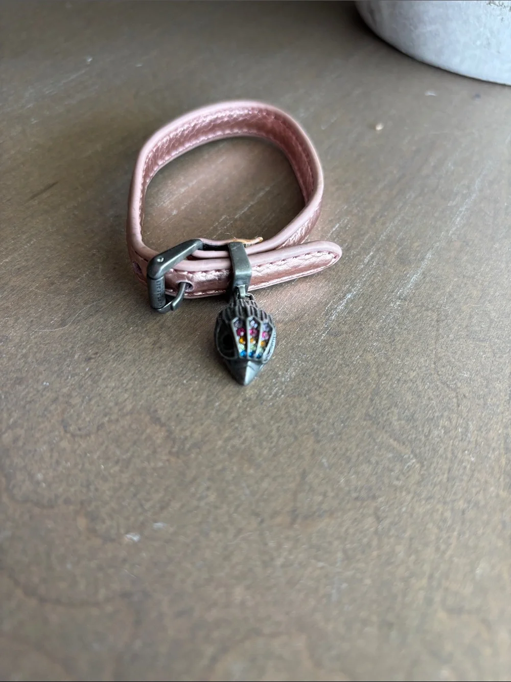 Kurt Geiger Blush Pink Leather Wrap Bracelet with Decorative Charm